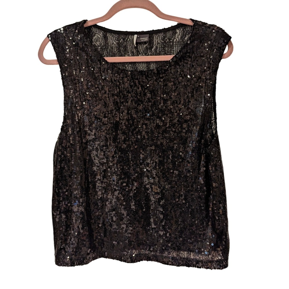 Sparkle & Fade Black Sequin Sleeveless Top Party Tank Urban Outfitters‎